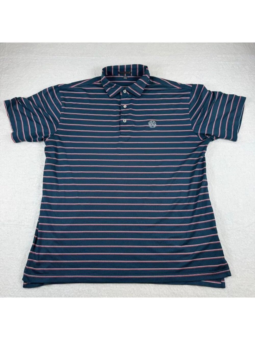 Peter Millar Polo Shirt Mens Size L Green Striped Summer Comfort Golf Stretch